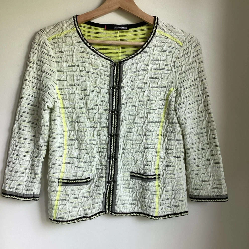 Aldo Martins Cardigan Sweater Womens Size 6 Yellow Black Lightweight Academia